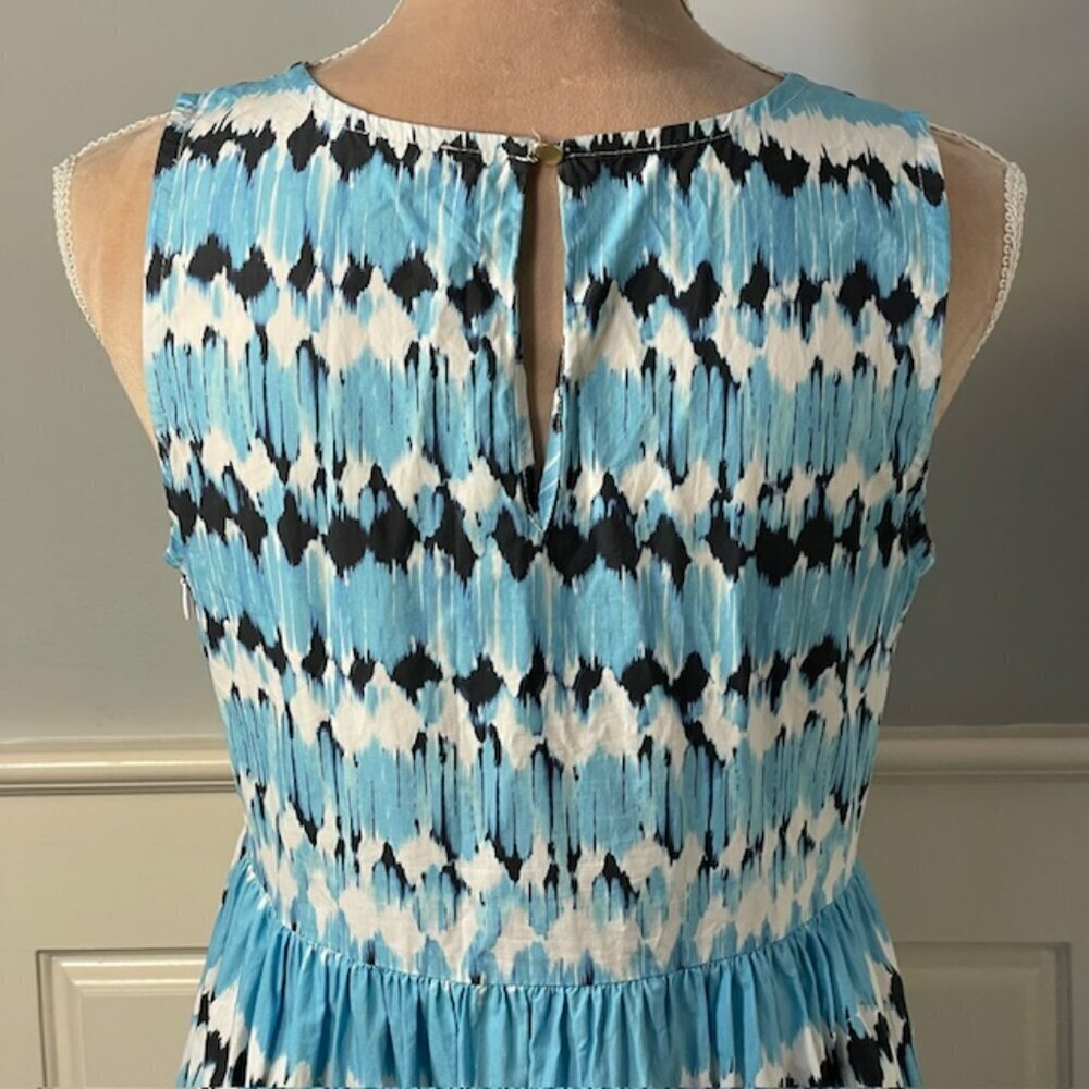 Tyler Boe 100% Cotton Poplin Tiered Maxi Dress Aqua Blue Ikat Abstract Small - Picture 7 of 10